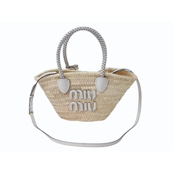 Miu Miu Handbags - Miu Miu Miu basket bag raffia leather logo patch Beige Tan white